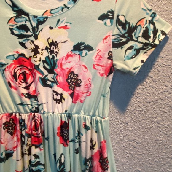 *3/$30* Girl's Size L Empire Waist Short Sleeve Summer Maxi Dress Blue - Picture 3 of 7